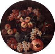 unknow artist A still life of peaches and plums in a glass bowl,grapes,a melon and a pomegranate Spain oil painting art